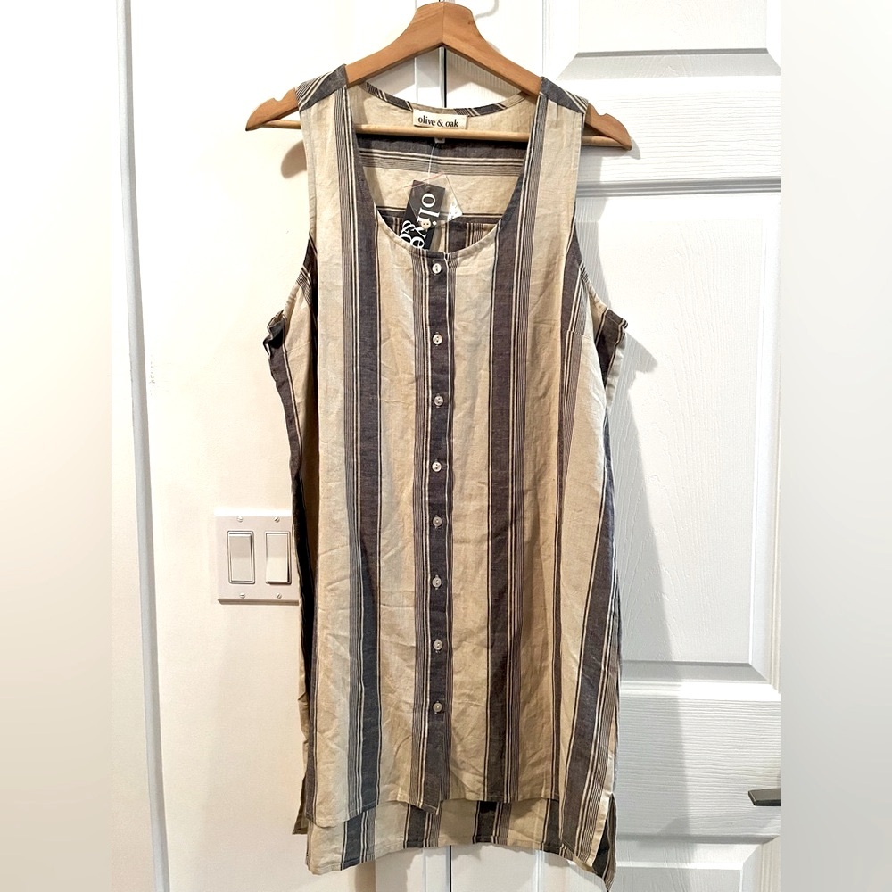NWT Olive & Oak Sleeveless Striped Button Down Tank Shirt Dress Size L